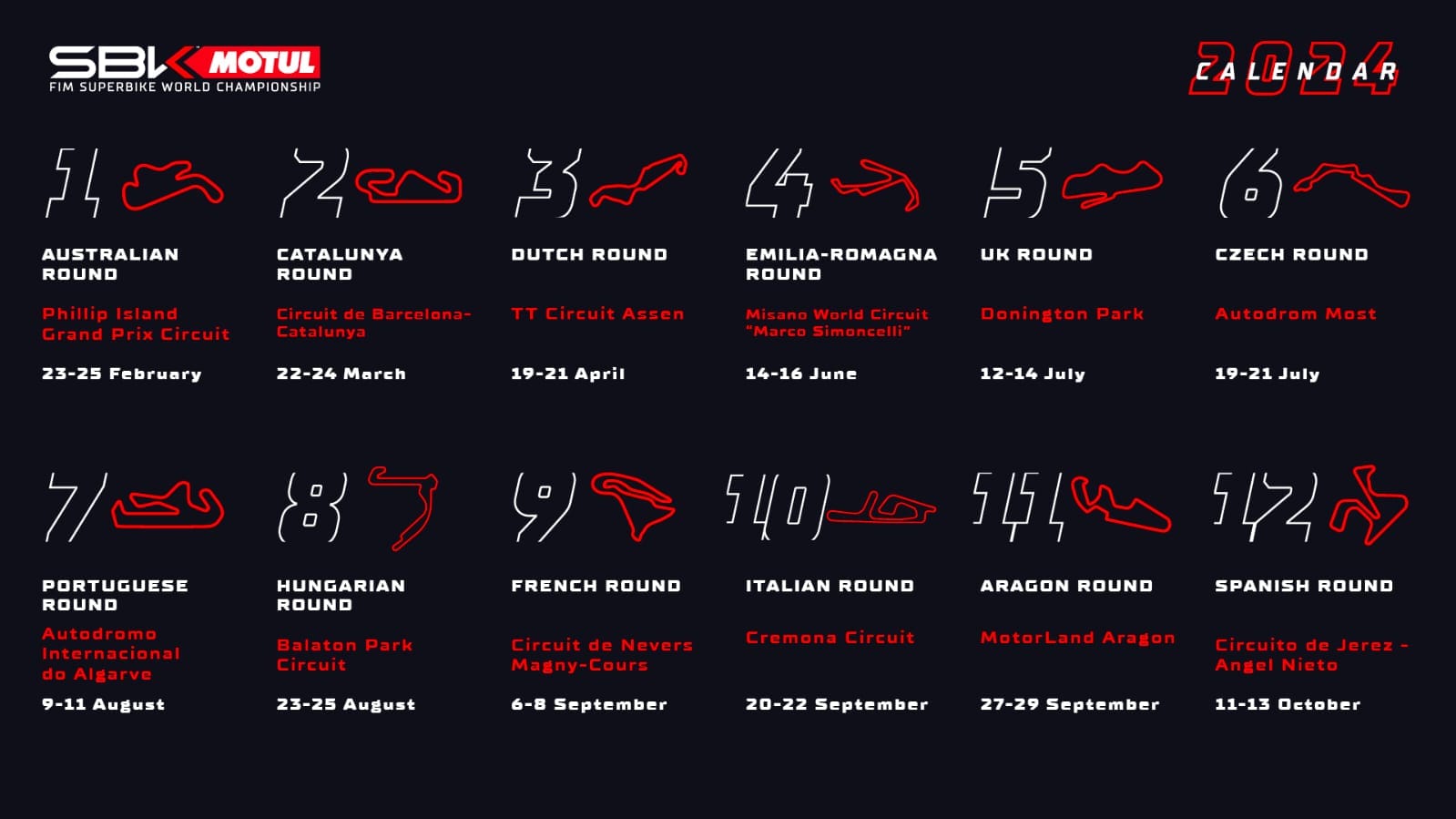 Le calendrier World Superbike 2024 dévoilé !